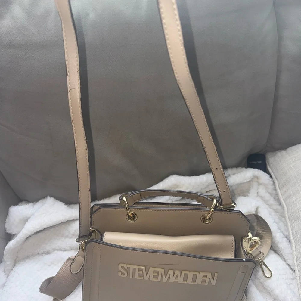 Steve Madden Taupe Shoulder Crossbody with Logo Strap